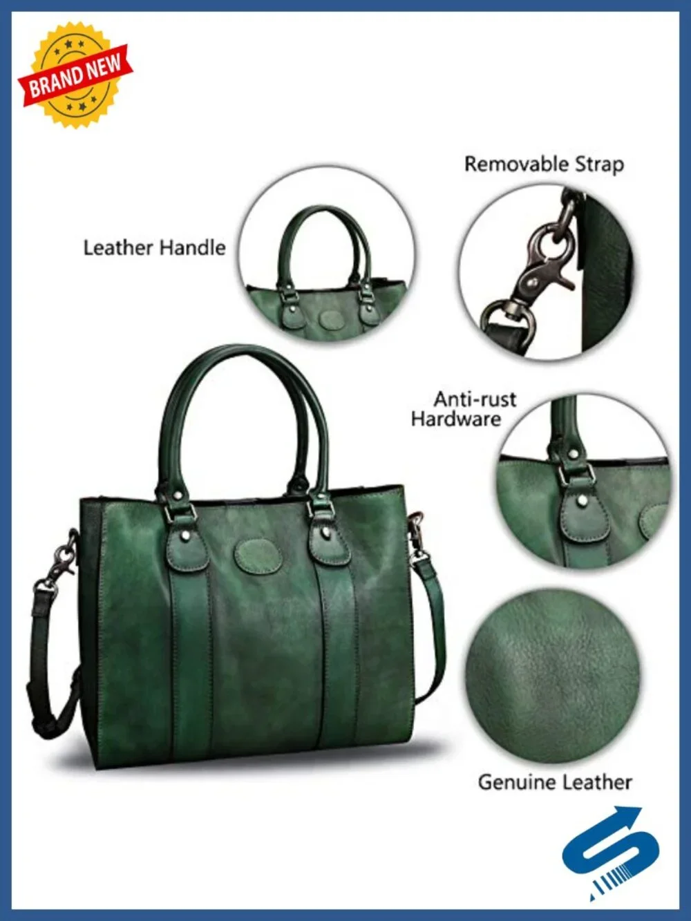 Genuine Leather Satchel Handbag Women Top Handle Shoulder Crossbody Tote with